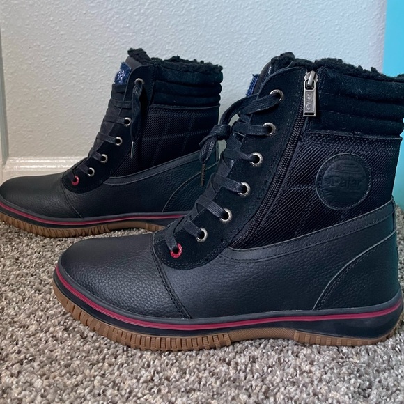 NWT Pajar Canada Black Waterproof Winter Lace-Up Boots Red Accents Men’s New - Picture 10 of 11